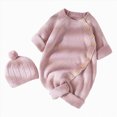 thumbnail image 1 of WUANDIXFA Baby Girls' One-Piece Rompers Cute Romper Knit Romper with Hat Side Button Long Sleeve Baby Sweater Jumpsuit Preemie Outfit,Pink,3-6 Months, 1 of 8