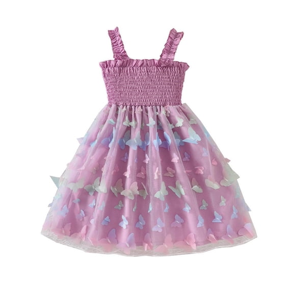 WUANDIXFA Baby Girls Butterfly Tutu Dress Summer SleevelessTulle Tutu Dresses Size 6M-4T (Purple, 4 Years)