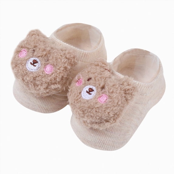 WUANDIXFA Baby Non Slip Socks Cute Soft Baby Socks Boys Girls Cartoon Non Slip Baby Sock Floor Socks for Newborn Baby Kids,Brown,0-12 Months