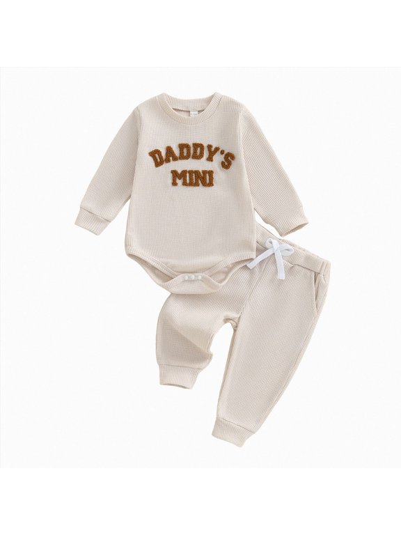 Baby Outfits Boy Baby Boys Comfortable Breathable Simple Letter Print Pants Set 2 Piece,Brown,3-6 Months