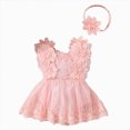 thumbnail image 1 of WUANDIXFA Baby Photoshoot Outfits Girl 3 6 12 18 Months Baby Girls Casual Lace Mesh Romper Baby Flower Puffy Romper Skirt Headband,Pink,0-3 Months, 1 of 6
