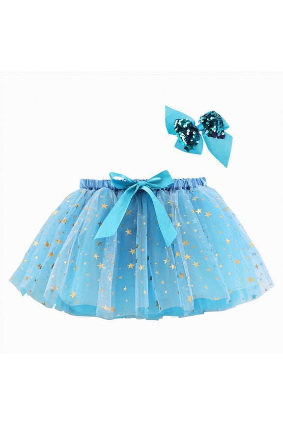 Baby Skirts Layered Ballet Tulle Rainbow Tutu Skirt for Little Girls Dress Up with Colorful Hair Bows,Blue,9-11 Years