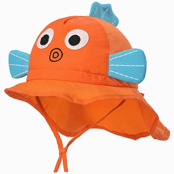 WUANDIXFA Baby Sun Hat Cute Soft Summer Bucket Hat UPF 50+ Sun Protection Adjustable Beach Outdoor Holiday Bucket Hats for Kids Orange,6-12 Months