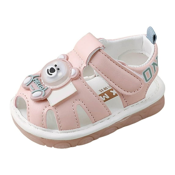WUANDIXFA Baby Toddler Boys Squeaky Sandals Rubber Sole Closed-Toe Non-Slip PU Leather Soft First Walkers Shoes (Pink, 6)