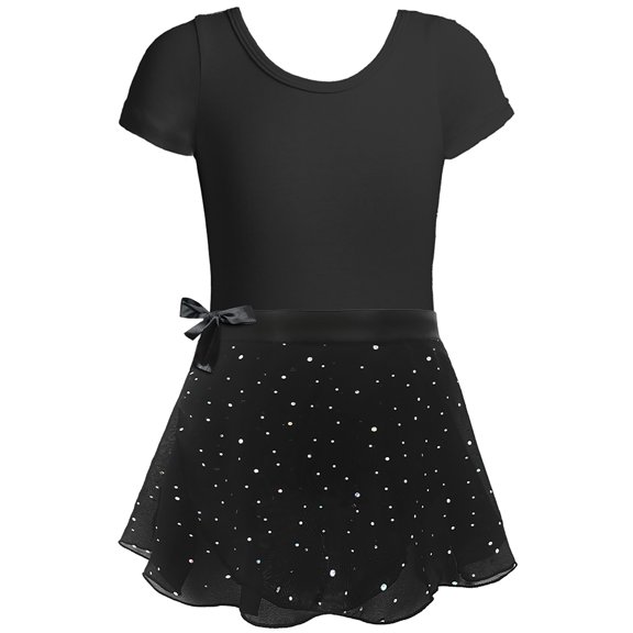 WUANDIXFA Ballet Leotards for Girls Toddler Dance Dress Outfit Combo with Skirt and Tights (Toddler/Little Kid/Big Kid) (Black, 9-10 Years)