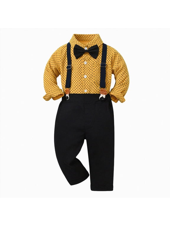 Baptism Outfits for Boys Fashion Toddler Boys Long Sleeve T Shirt Tops Pants Child Kids Gentleman Outfits Dress Outfits,Yellow,12-18 Months