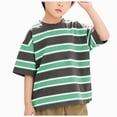 thumbnail image 1 of WUANDIXFA Basic Tees Boys Shirts Kids Tshirts Toddler Short Sleeve T-Shirts Striped Crew Neck Tops Cotton Summer Clothes 12-18 Months,Green, 1 of 9