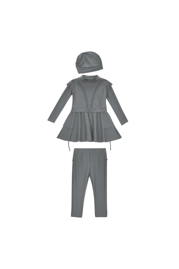 Bathing Suit for Girls Swimsuit 3 Piece Zipper Rash Guard UPF 50+ Long Sleeve Shirt Set Bathing Suit 4-5 Years,Grey