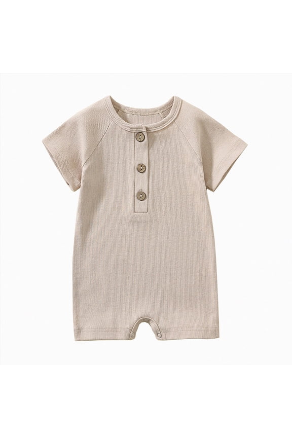 Bay Boy Clothes 3 6 9 12 18 24 Months Soft Short Sleeve Bodysuit for Baby Boys Girls Sleep Romper,Beige,12-18 Months