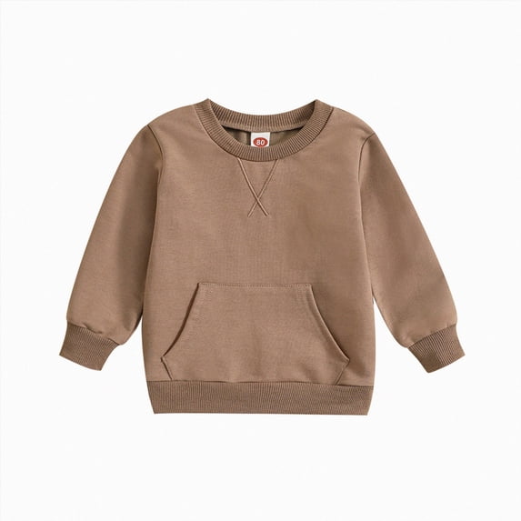 WUANDIXFA Birthday Sweatshirt Fashion Sweatshirt Toddler Boys Girls Long Sleeve Solid T Shirt Pullover Tops with Pocket Trendy Tops Clothes,Brown,18-24 Months