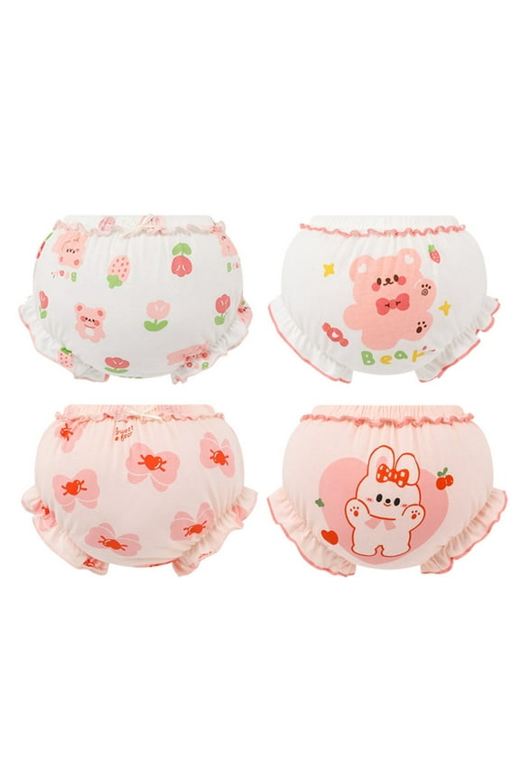 Bloomers for Baby Girls Underwear Infant Sweet Print Shorts Cotton Ruffled Briefs Underpants 4PCS Girls Panties Pink,2-3 Years
