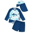 thumbnail image 1 of WUANDIXFA Boy Bathing Suit Toddler Boys Rash Guard Swimsuit Long Sleeve Zipper Tops Swim Trunks with Hat Blue,12-18 Months, 1 of 6