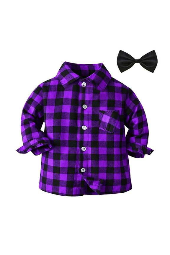 Boy Button Down Shirts Kid Flannel Shirt Toddler Buffalo Plaid Shirt Boys Western Shirts Long Sleeve Shirt (Purple, 5-6 Years)