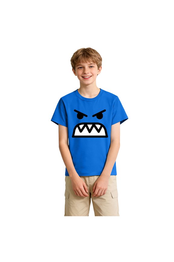 Boy Girl Angry Face Funny Printed Mood Humor Sarcastic Expression Fun T-Shirt for Kids (Blue, 13-14 Years)