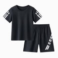 thumbnail image 1 of WUANDIXFA Boy Gymnastics Outfit Boy's 2 Piece Summer Outfits Casual Cute Clothing Sets Short Sleeve T Shirts and Shorts,Black,5-6 Years, 1 of 4