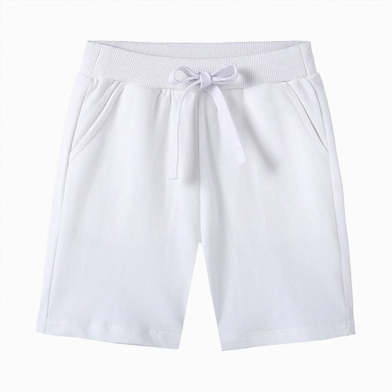 WUANDIXFA Boy Shorts Boys Shorts Comfortable Soft Breathable Pocket Drawstring Solid Color Shorts,White,5-6 Years