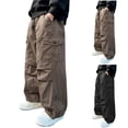 thumbnail image 1 of WUANDIXFA Boy's Drawstring Waist Pleated Front Baggy Cargo Pants, 4-14 Years (Brown, 13-14 Years), 1 of 6