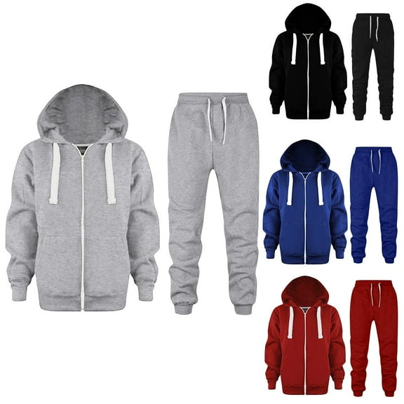 WUANDIXFA Boys 2 Piece Tracksuits Athletic Zipper Hoodie and Jogging Sweatpants Solid Long Sleeve Jacket School Uniform Sweatsuits (Grey, 6-7 Years)
