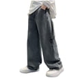 thumbnail image 1 of WUANDIXFA Boys Baggy Jeans, Wide Leg Elastic Waist Denim Pants Loose Fit Trousers Vintage Y2K Streetwear (Dark Blue, 15-16 Years), 1 of 7