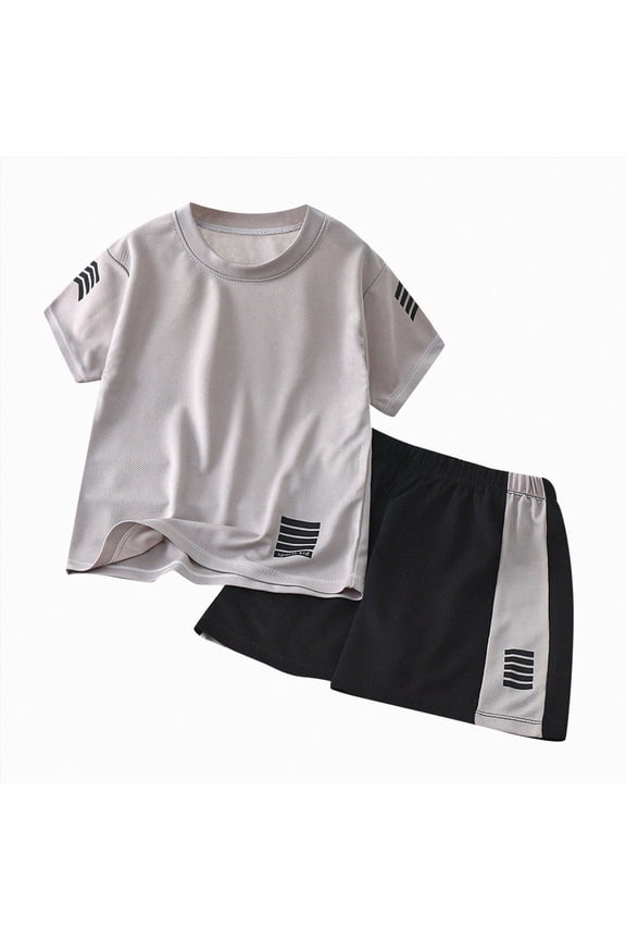 Boys Basketball Outfit 2 Piece Set for 12 18 24 Months 3-9 Years, Summer Short Sleeve Top Mesh Shorts Athletic Sportswear for Toddler Little Kids Grey,8-9 Years