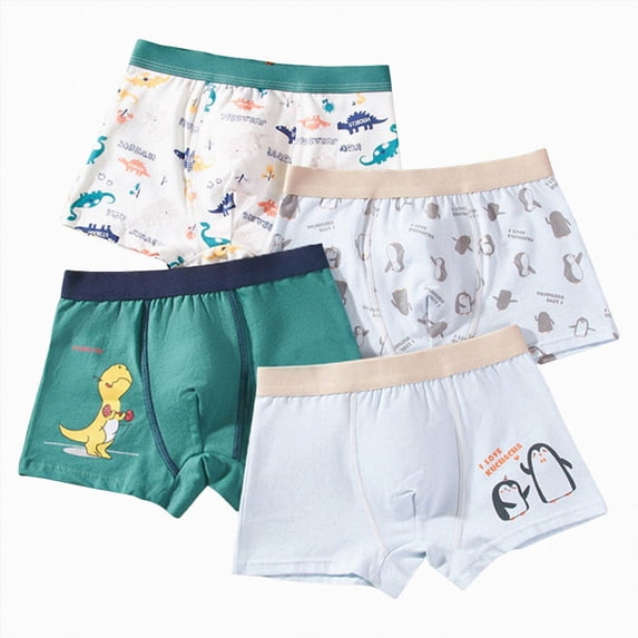 WUANDIXFA Boys Boxer Briefs 3-16 Years Summer Cotton Cute Cartoon Pattern 4 Pack Underwear Toddler Boy Boxer Briefs Soft Breathable Undies,Green,12-14 Years