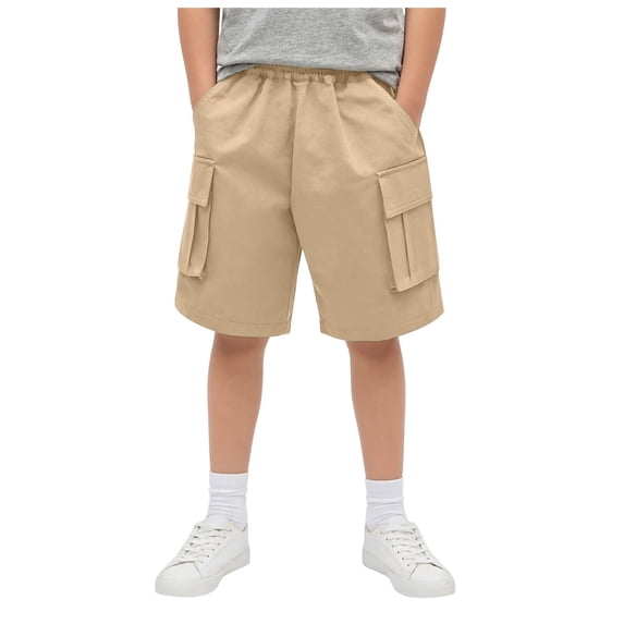 WUANDIXFA Boys Cargo Shorts 5 Inch Lightweight Elastic Waist Short Uniform Pants Playwear Workout Clothes with Multi Pockets 2026 (Khaki, 4-5 Years)