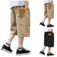 thumbnail image 1 of WUANDIXFA Boys Cargo Shorts Knee Length Wide Leg Bermuda Shorts Summer Casual Solid Elastic Waist Long Short Pants with Pockets (Black, 11-12 Years), 1 of 5