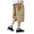 thumbnail image 1 of WUANDIXFA Boys Cargo Shorts Knee Length Wide Leg Bermuda Shorts Summer Casual Solid Elastic Waist Long Short Pants with Pockets (Khaki, 4-5 Years), 1 of 5