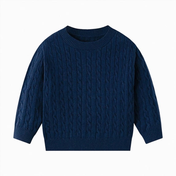 WUANDIXFA Boys Christmas Sweater Boys Girls Basic Solid Color Crewneck Warm Knit Sweater,Blue,4-5 Years