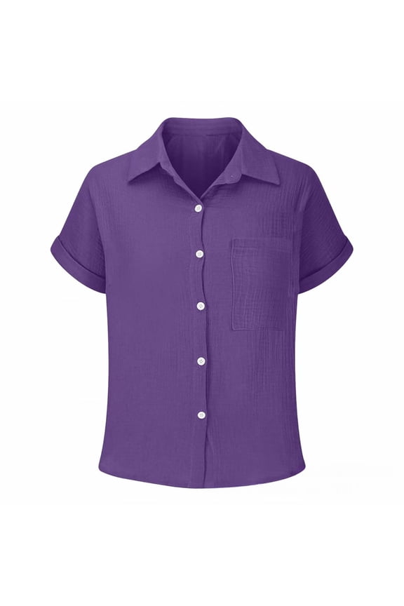Boys Cotton Dress Shirt Button Down Kids Short Sleeve Uniform Solid (2-14 Years) (Dark Purple, 9-10 Years)