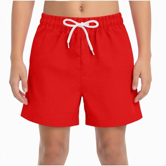 WUANDIXFA Boys Cotton Shorts 5-14 Years Boys Shorts Athletic Running Clothes with Pockets Elastic Waist Kids Youth Teen Summer Casual,Red,9-10 Years