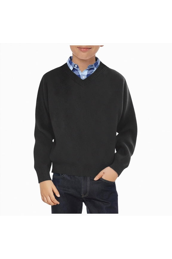 Boys Crewneck Sweater 3-13 Years School Big Boys' Little Kids Youth Crew Neck Long Sleeve Pullover,Black,6-7 Years