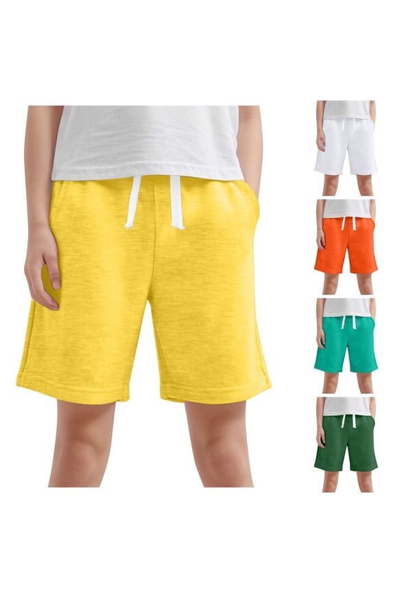 Boys Drawstring Terry Sweat Shorts with Pockets Casual Pull On Shorts (Green, 8-9 Years)