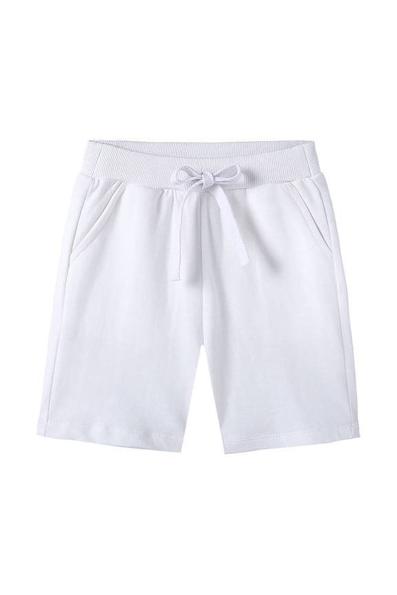 Boys Drawstring Terry Sweat Shorts with Pockets Casual Pull On Shorts (White, 8-9 Years)