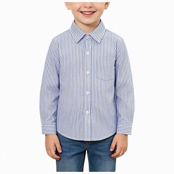 WUANDIXFA Boys Dress Shirts Long Sleeve Casual Shirts Button Down Lapel Shirt Toddler Boy Trendy Spring Fall Tops Boys Dress Shirt,Blue,5-6 Years