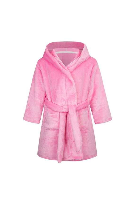 Boys Girls Robe Hooded Bathrobe Toddler Robes Soft Coral Fleece Pajamas Unisex Dressing Gown for Kids (Pink, 11-12 Years)
