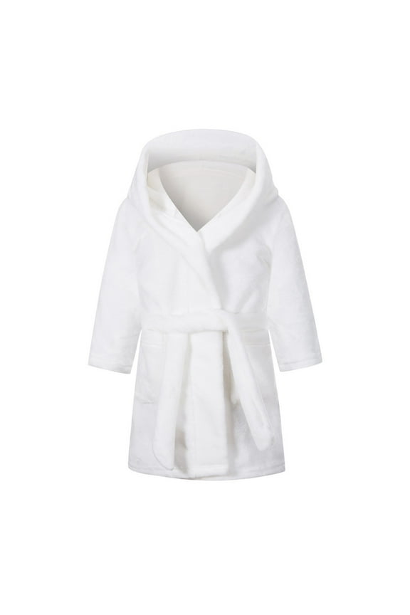 Boys Girls Robe Hooded Bathrobe Toddler Robes Soft Coral Fleece Pajamas Unisex Dressing Gown for Kids (White, 11-12 Years)