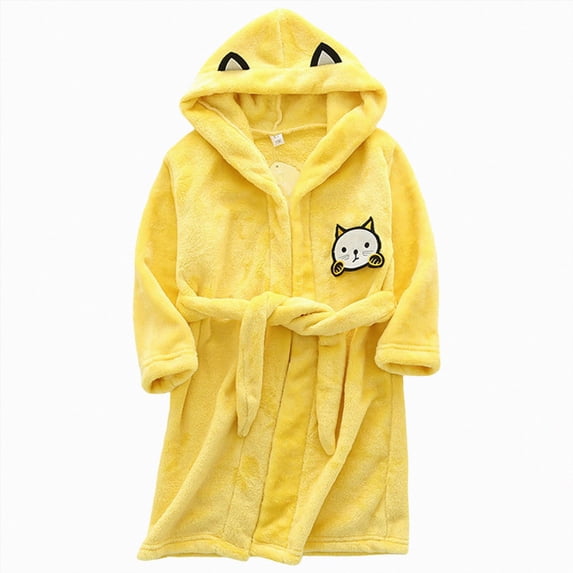 WUANDIXFA Boys Girls Robe Kids Flannel Hooded Bathrobe Sleepwear Pajamas Toddler Soft Plush Robes for Girls Bath Robe Kids,Yellow,11-12 Years