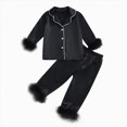 thumbnail image 1 of WUANDIXFA Boys Girls Silk Pajamas Set Kids Long Sleeve Jammies Toddler Winter Home Wear Baby Clothes Suit Girls Silk Satin Pajamas Set,Black,2-3 Years, 1 of 7