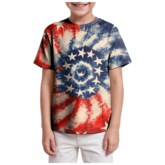 WUANDIXFA Boys Graphic Tees Fourth of July Outfit America 250th Birthday American Flag T Shirt Boys Patriotic Shirts for Boys 10-11 Years,Red