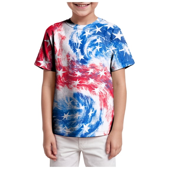 WUANDIXFA Boys Graphic Tees Fourth of July Outfit America 250th Birthday American Flag T Shirt Boys Patriotic Shirts for Boys 3-4 Years,Sky Blue