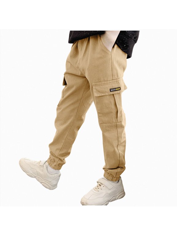 Boys Hiking Pants 5-16 Years Boys Sweatpants Casual Cargo Pants Kids Athletic Joggers with Pockets Boys School Pants Boys Active Jogger,Khaki,7-8 Years