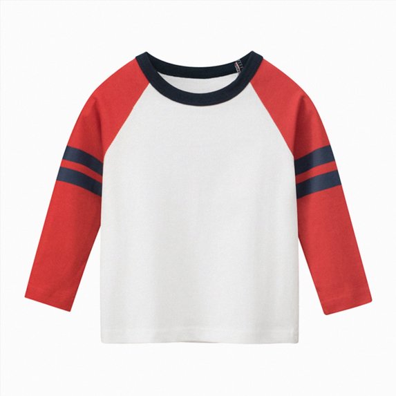 WUANDIXFA Boys Long Sleeve Basic Shirt Solid Casual Crew Neck T Shirt Kids Fall Pullover Tee Fashion Toddler Boy T Shirts,Red,3-4 Years