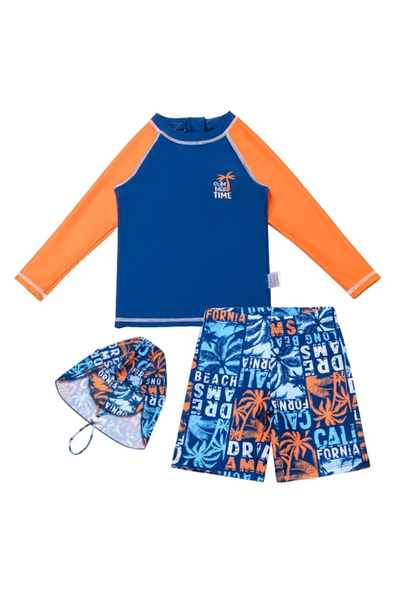 Boys Long Sleeve Rash Guard Swimsuit Kids 2-Pieces Bathing Suits Set (Blue, 13-14 Years)