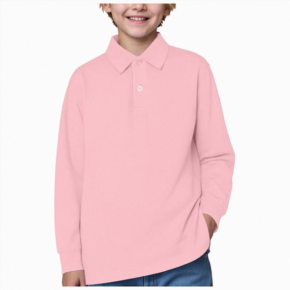 WUANDIXFA Boys Long Sleeve Shirt, Kids Solid Color Long Sleeve Tee Soft Cotton for Casual Layering Everyday Comfortable Fashion T Shirts for Toddler Boys,Pink,1-2 Years