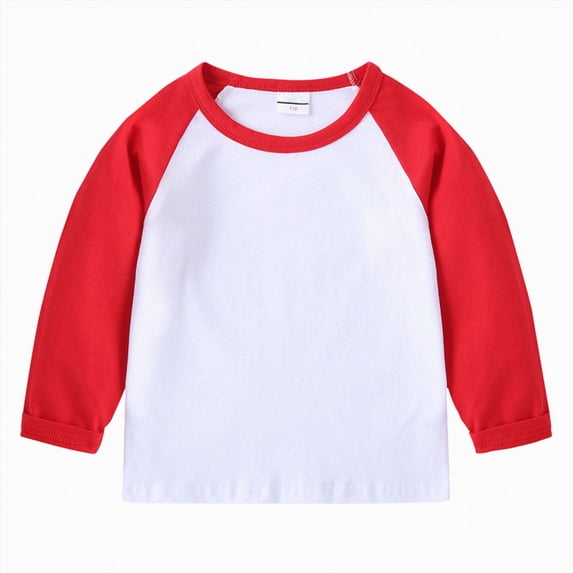 WUANDIXFA Boys' Long Sleeve Shirt Soft Stretch Athletic Playwear for Kids Basic Cotton Tees Solid Color Tee Fashion Boys Long Sleeve T Shirts,Red,5-6 Years
