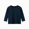 thumbnail image 1 of WUANDIXFA Boys Long Sleeve Shirts 1-9 Years Cotton Solid Crew Neck Basic Shirts Fall Clothes,Navy,6-8 Years, 1 of 3