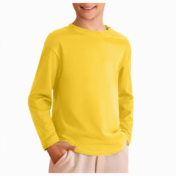 WUANDIXFA Boys Long Sleeve Shirts Boys Fashion Kids Boys Autumn Cotton 1-10 Years Long Sleeve Crewneck T Shirts Tee Tops Kids Clothes,Yellow,6-7 Years