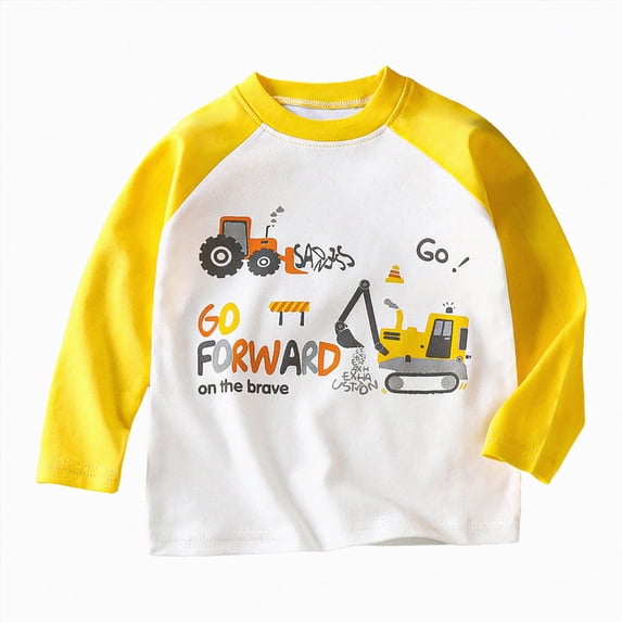 WUANDIXFA Boys Long Sleeve Tops Comfortable Soft Warm Fashionable Cute Cartoon Prints Children Long Sleeves,Yellow,5-6 Years