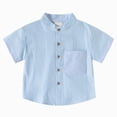 thumbnail image 1 of WUANDIXFA Boys Oxford Shirt 1-8T Boys Linen Shirts Casual Button Down Shirt Short Sleeve Solid Button Up Shirt with Pocket,Blue,5-6 Years, 1 of 9